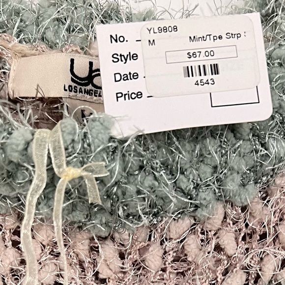 NWT Ya Los Angeles Moss Green & Taupe Stripe Crew Neck Knit Sweater Size M - Picture 8 of 8